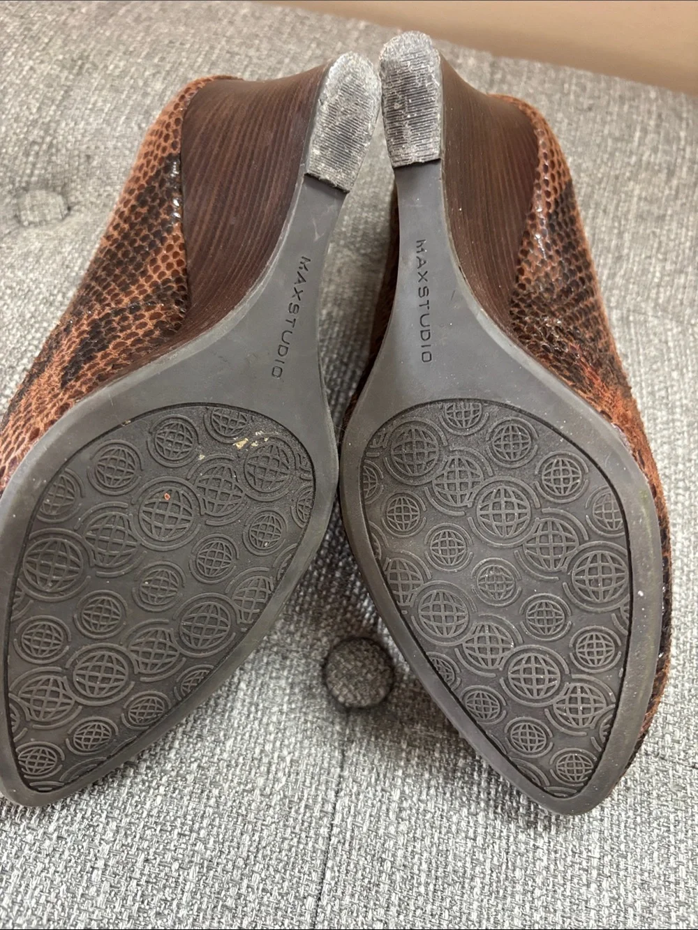 Charles Jourdan Brown Snakeskin-Effect Pointed Toe Pumps